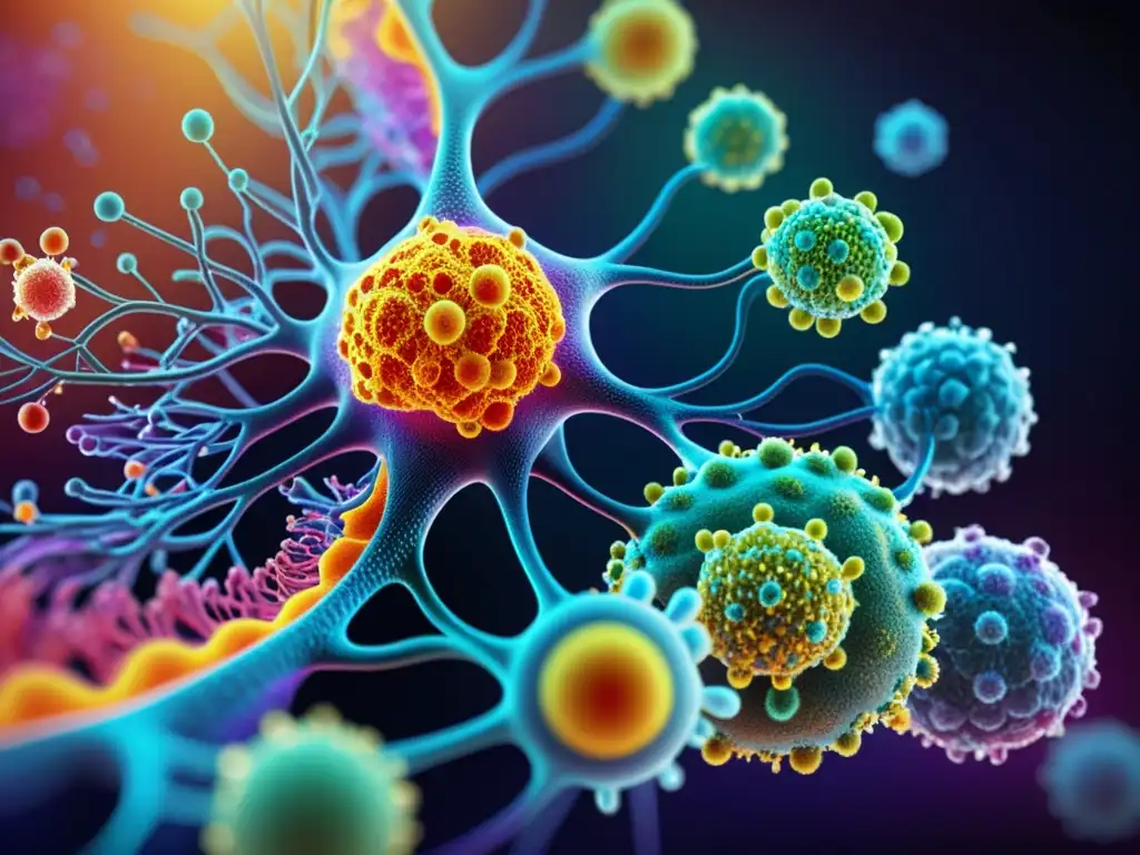 Imagen 8k detallada del sistema inmune humano Una representación abstracta y colorida del sistema inmune humano, simbolizando la complejidad de las enfermedades autoinmunes