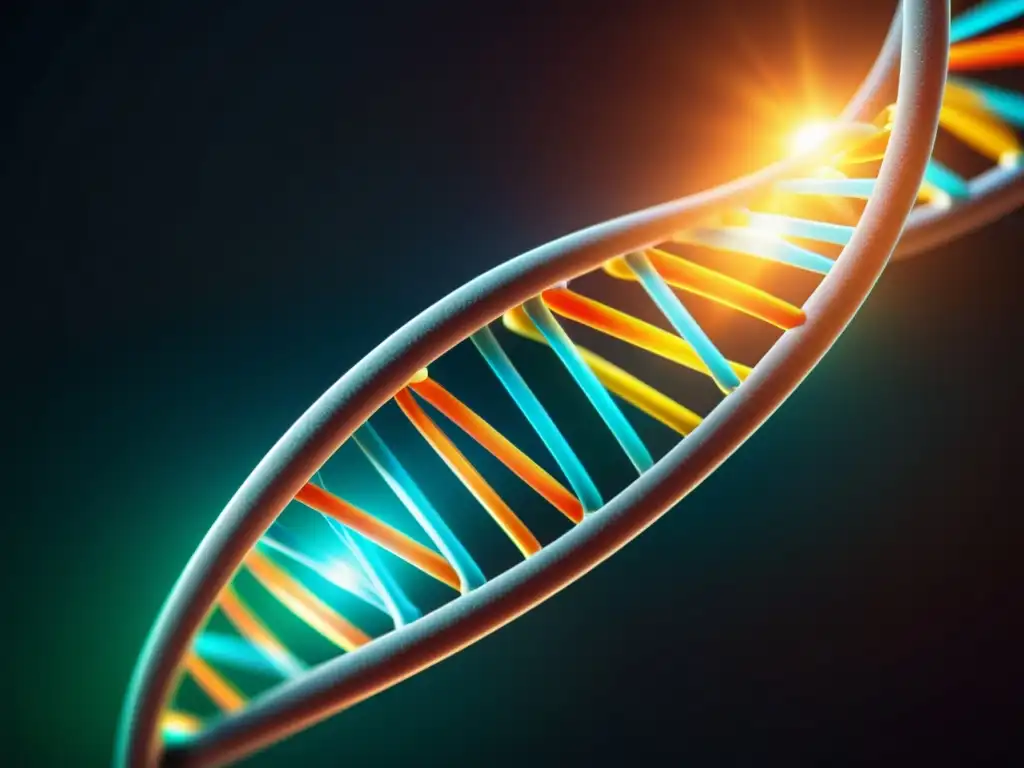 Un ADN brillante y detallado en un fondo futurista con la palabra clave 'Análisis genético para prevenir trastornos inmunitarios'