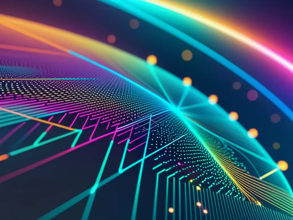 Algoritmo de Aprendizaje Automático: Análisis Inmune Un algoritmo de machine learning en acción, con datos coloridos y líneas conectándolos en una interfaz holográfica futurista