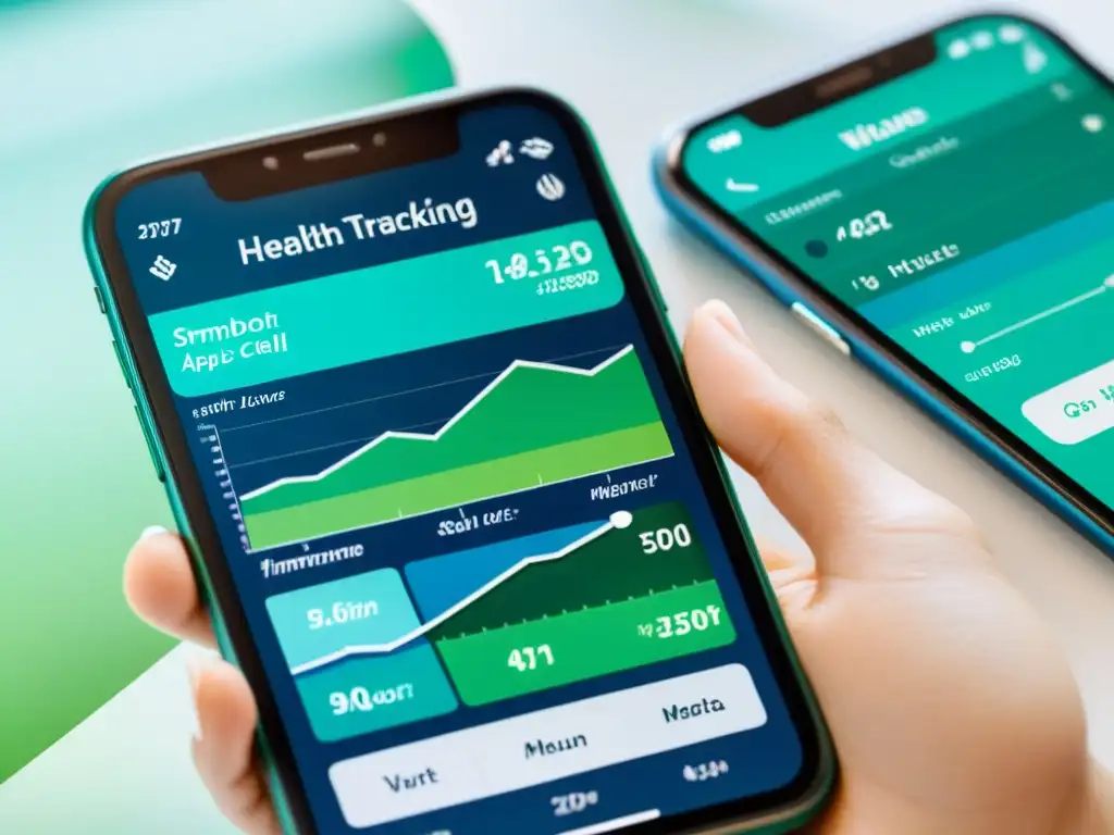 Una app de seguimiento de salud muestra gráficos detallados y datos del sistema inmunológico, con diseño profesional y colores tranquilizadores
