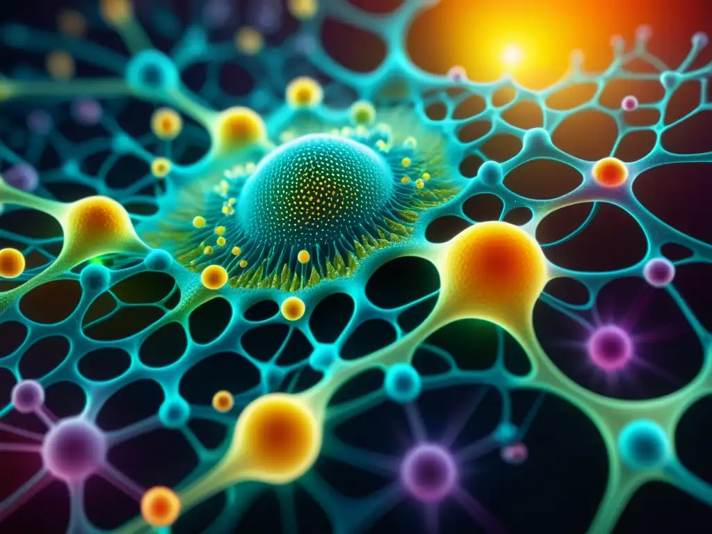 Red de células biológicas futuristas en 8k Arte en 8k de ritmos biológicos sistema inmunológico entrelazados en una red futurista de células biológicas brillantes