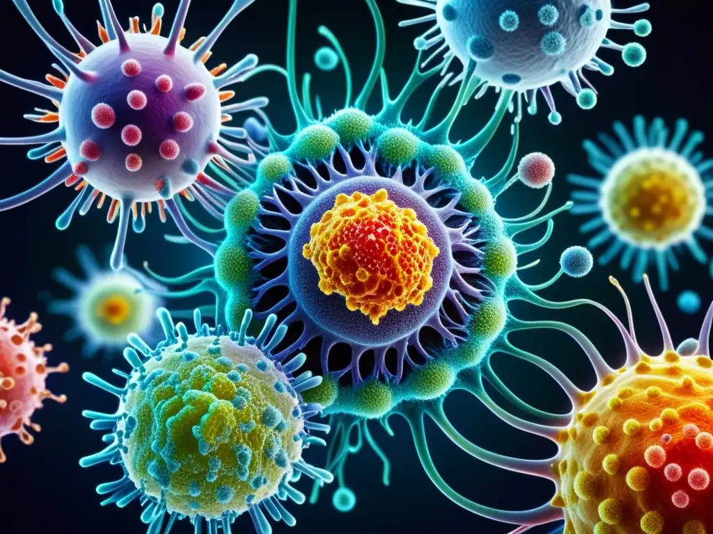 Vibrante sistema inmunológico humano: fuerza y resiliencia Una representación artística detallada del sistema inmunológico humano, con colores vibrantes y patrones dinámicos, evocando fuerza y resiliencia