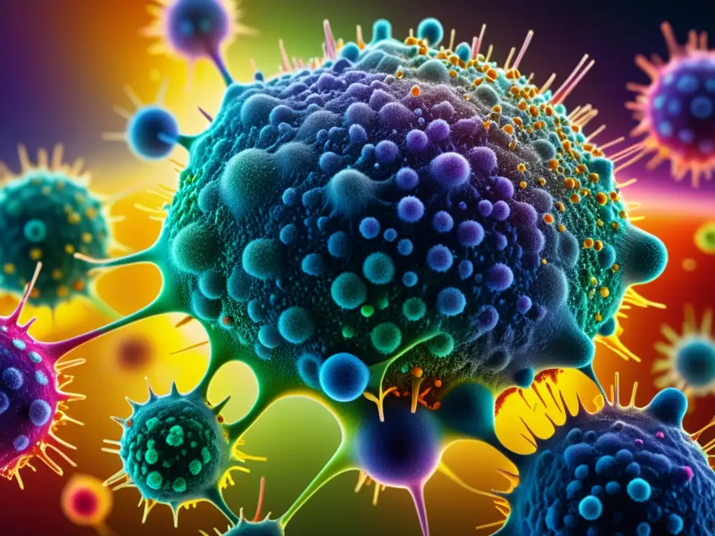 Red de células inmunitarias: detalle vibrante Una asombrosa imagen detallada de un vibrante y multicolor entramado celular, fortalece sistema inmunológico libroreseña