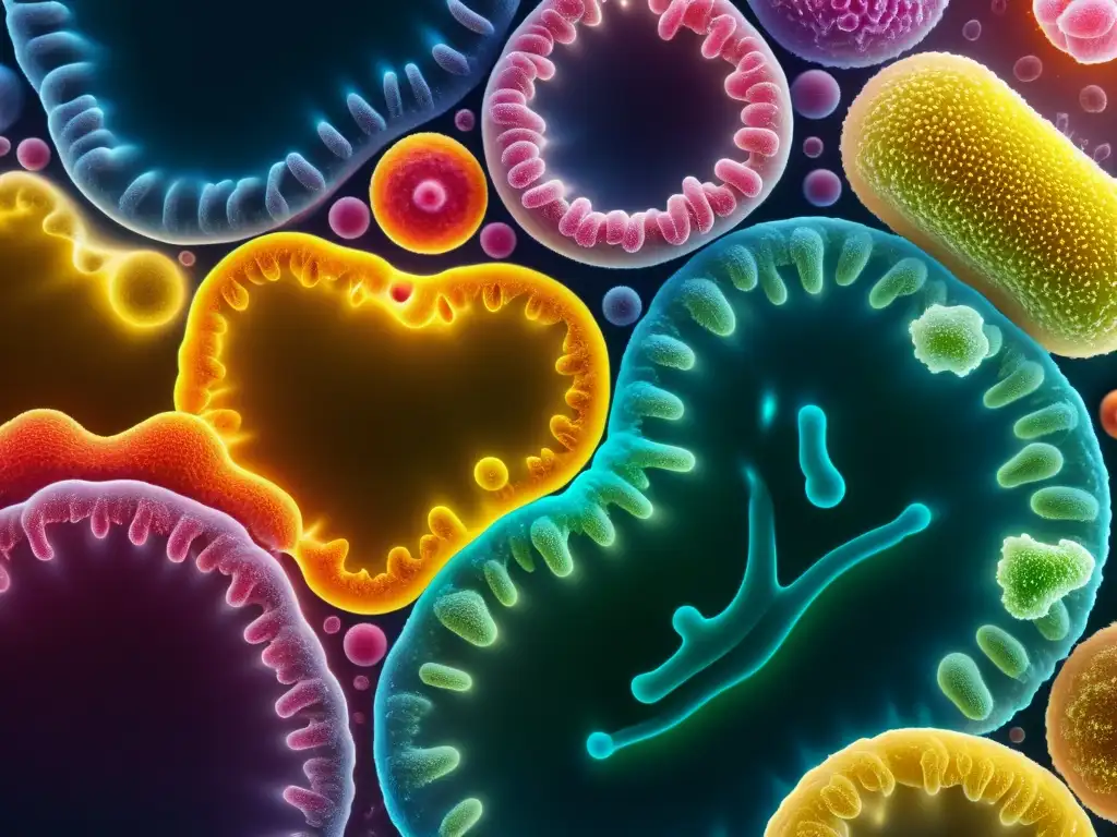 Microbiota intestinal: detallada imagen de bacterias y microorganismos Una asombrosa imagen de la microbiota intestinal humana, destacando la diversa comunidad microbiana y los efectos del alcohol y tabaco