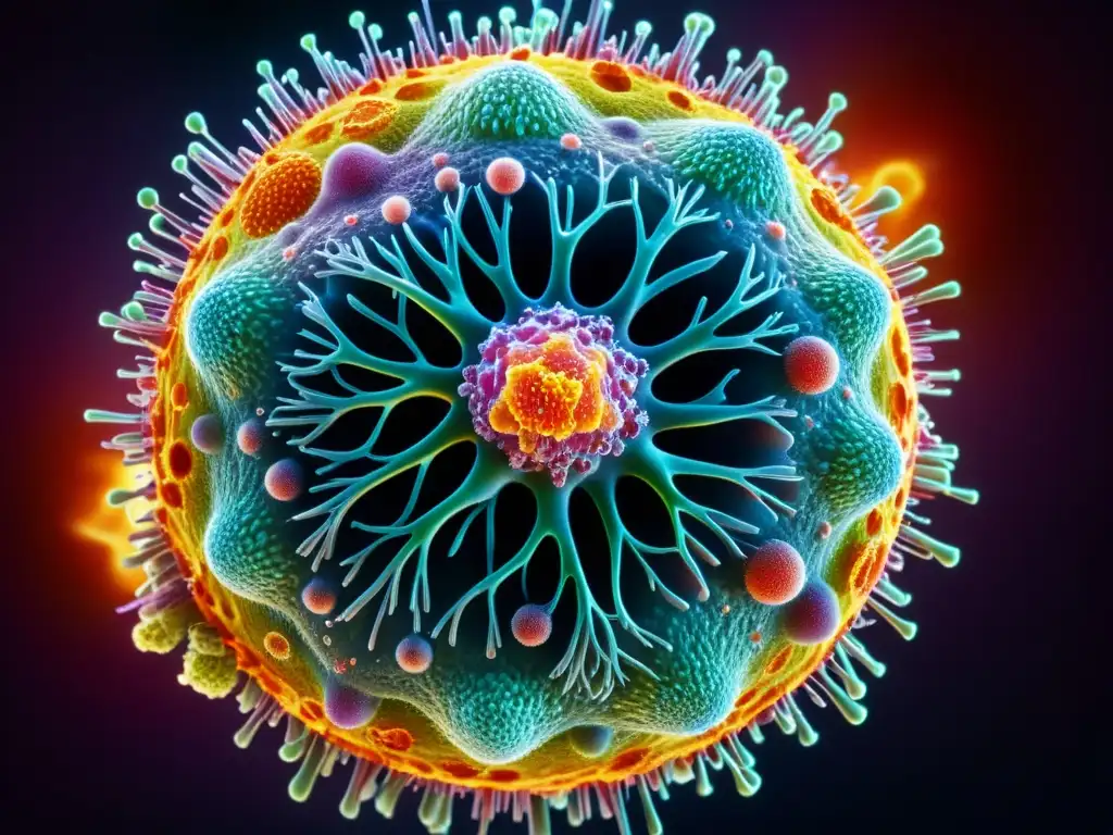 Inmunidad en Acción: Célula Inmune Neutralizando Virus Una asombrosa representación del sistema inmunológico humano neutralizando un virus, con colores vibrantes y detalle ultrarrealista