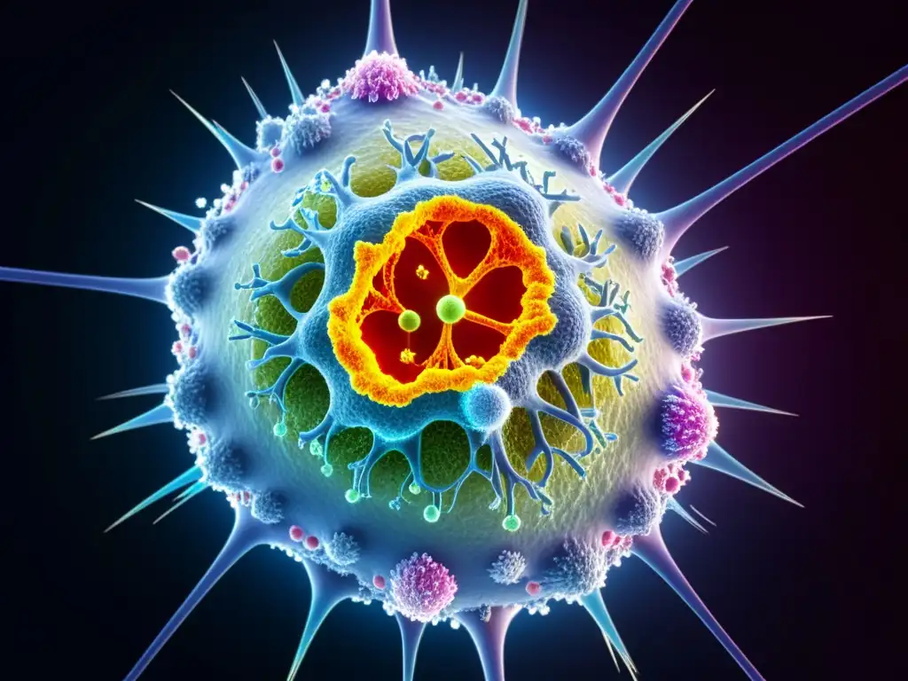 Inmunoterapia ataca célula cancerosa: imagen detallada Avances en inmunooncología para cáncer: Compleja interacción molecular y ataque a célula cancerosa por inhibidores de checkpoint inmunitario