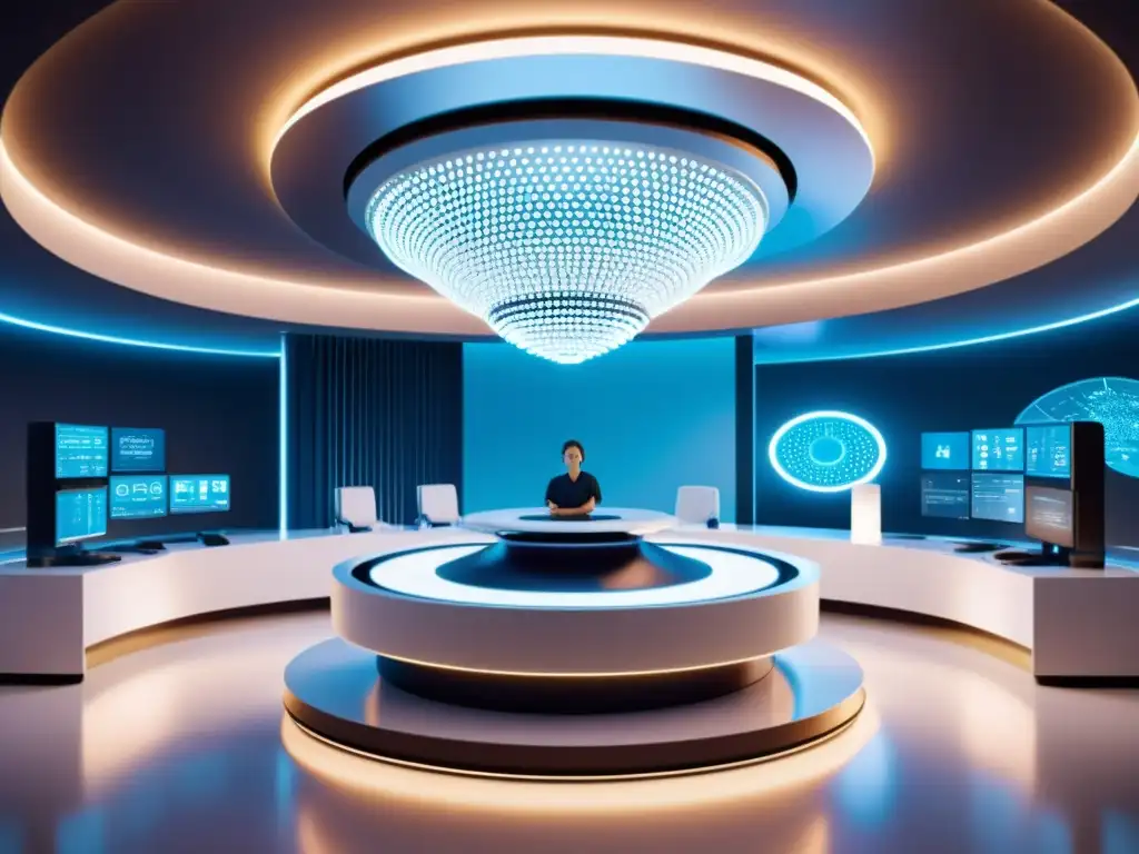 Centro médico futurista con IA y terapias inmunes personalizadas Avanzada instalación médica futurista con IA personalizando tratamientos inmunes de alta tecnología