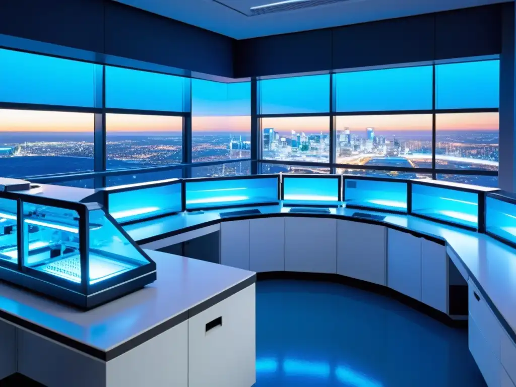 Avanzado laboratorio de terapia génica: innovación futurista en la ciudad Avanzada terapia génica para enfermedades autoinmunes en laboratorio futurista, ambiente innovador y profesional con científicos en bata blanca y equipo médico de vanguardia