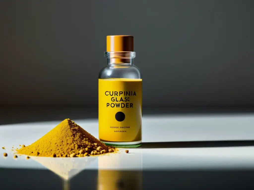Botellas de cúrcuma y piperina: salud vibrante Botellas modernas de suplementos de cúrcuma piperina para el sistema inmunológico, elegantes y vibrantes en fondo blanco