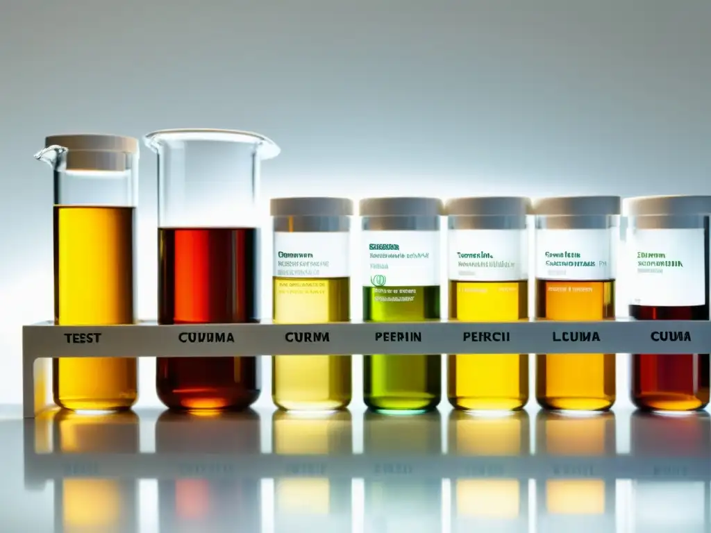 Extractos de Cúrcuma y Piperina: Investigación Científica Brillantes extractos de cúrcuma y piperina en un laboratorio científico