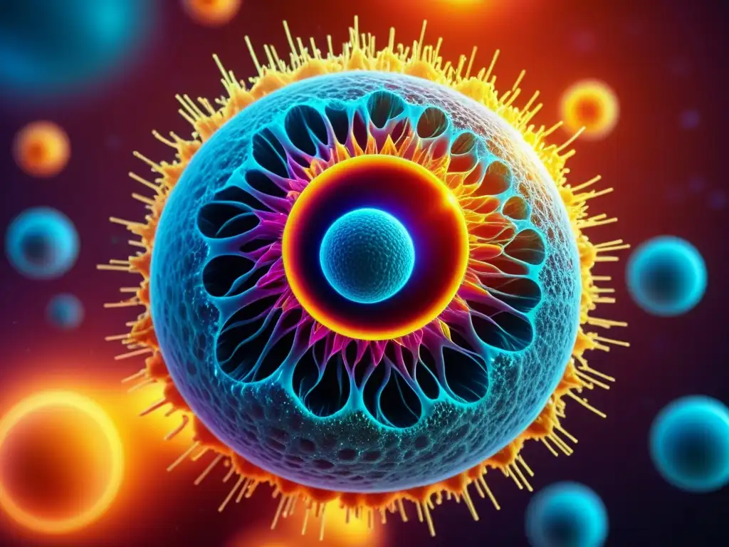 Microcosmos celular: Energía biológica en 8k Una célula inmune en estado de actividad rodeada de energía vibrante y ritmos biológicos sistema inmunológico