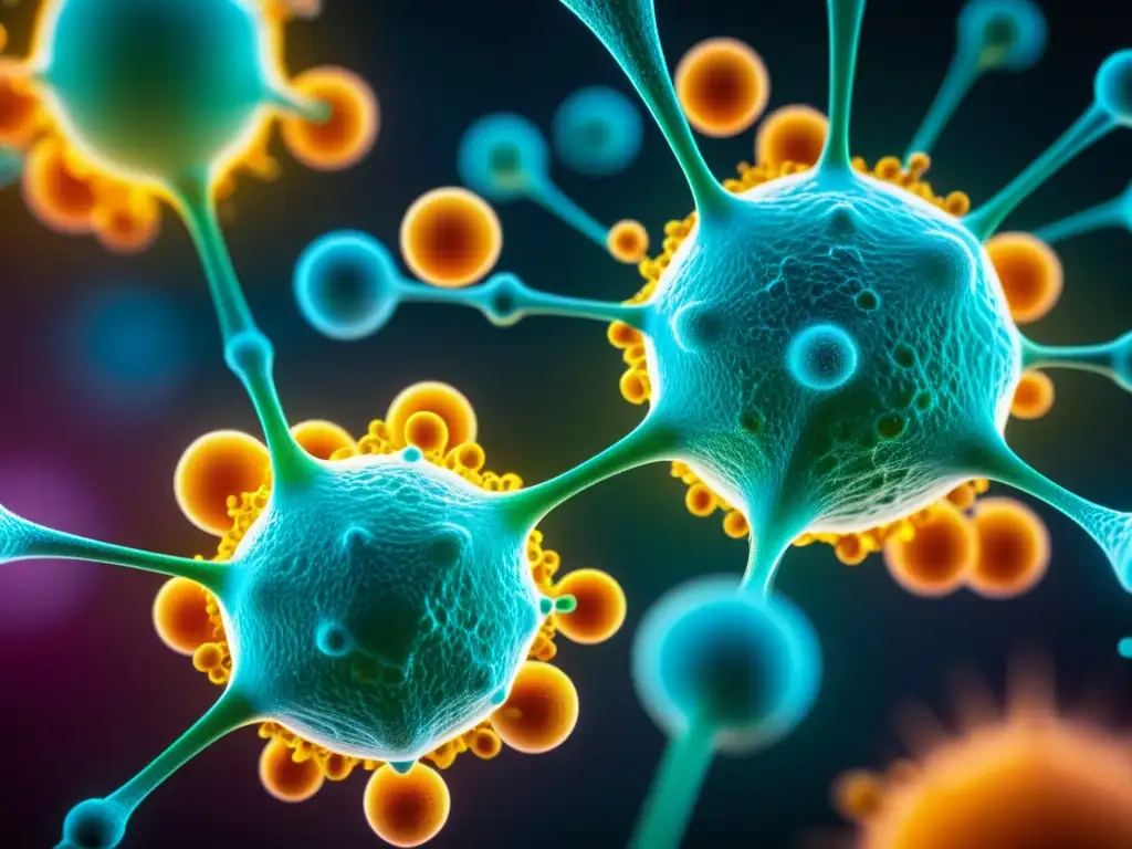 Interacción de células inmunes con lactato en laboratorio futurista