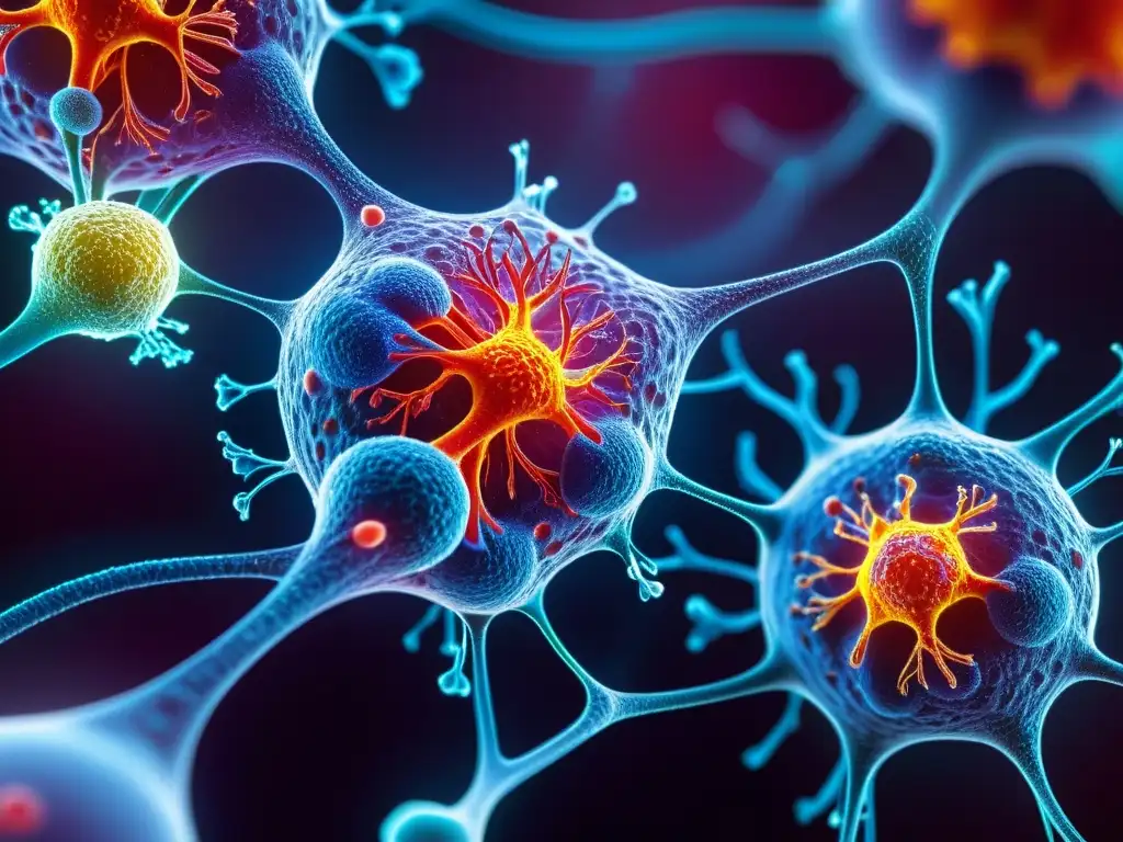 Adaptación inmune en la menopausia y andropausia Interacción de células inmunes en red vascular, destacando adaptaciones del sistema inmunológico en menopausia y andropausia