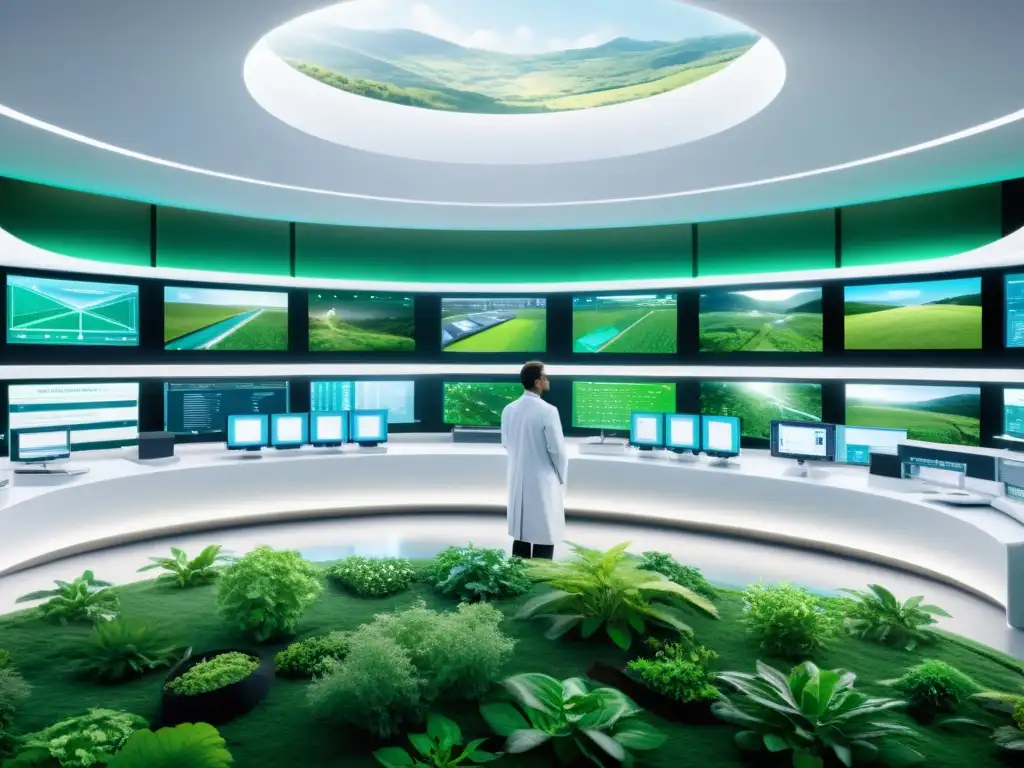 Avanzada investigación médica: laboratorios futuristas y esperanza Centro de investigación médica futurista con laboratorios de vidrio, científicos, equipos avanzados y visualizaciones holográficas