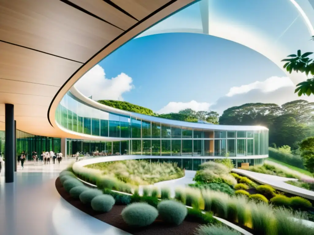 Centro médico futurista: tecnología de vanguardia y comunidad inclusiva Centro médico futurista rodeado de naturaleza, con instalaciones de vanguardia y ambiente acogedor