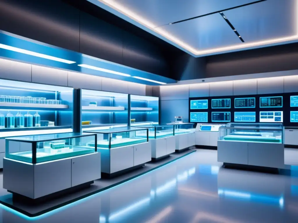 Instalación médica futurista: terapia génica de vanguardia Un centro médico futurista con tecnología de terapia génica avanzada, destacando la mejora del sistema inmunológico
