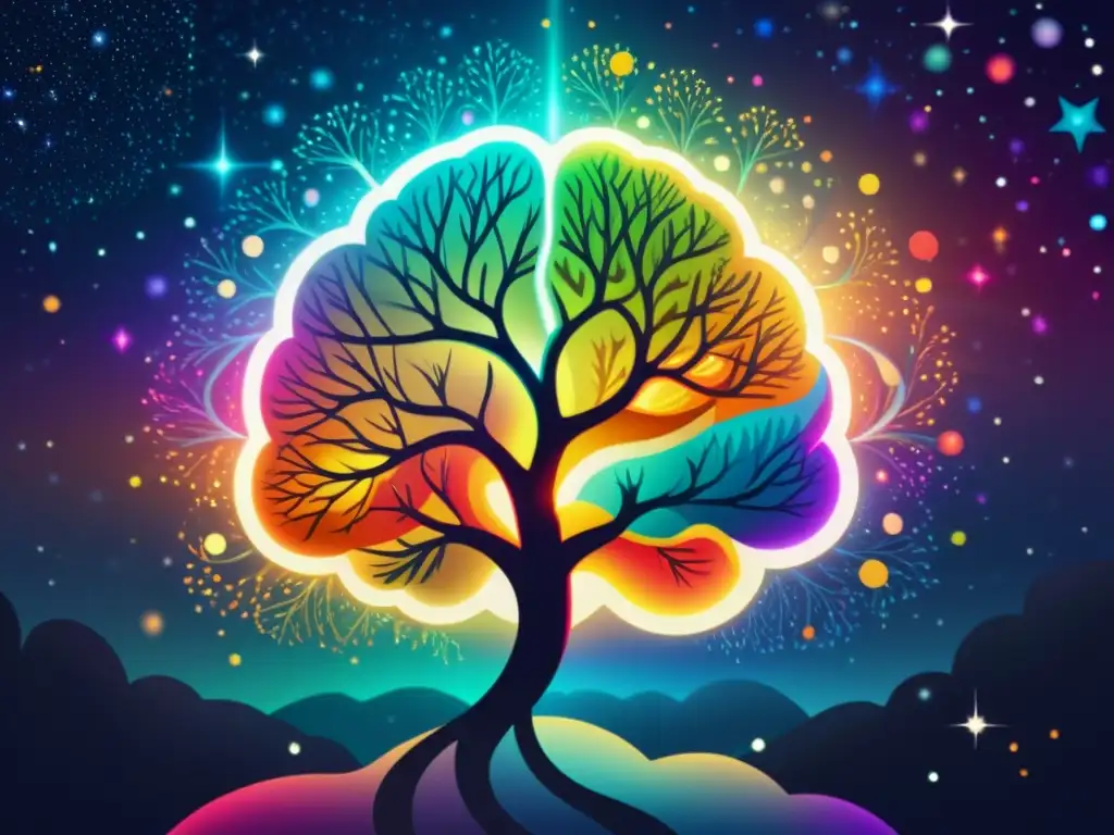 Neurona creativa: potencia tu sistema inmune con imaginación Un cerebro vibrante y dinámico de neuronas coloridas, rodeado de energía, simboliza el pensamiento innovador para fortalecer el sistema inmunológico