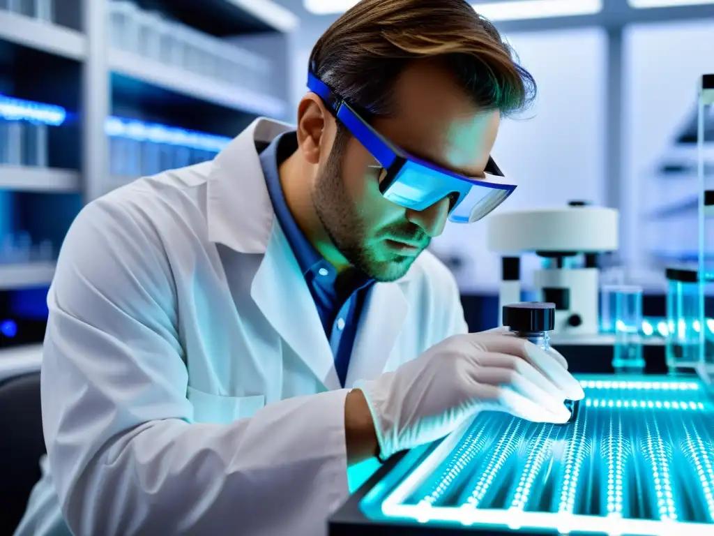 Desarrollo de vacunas: científico en laboratorio de biotecnología Un científico en un laboratorio de biotecnología de vanguardia, desarrollando vacunas futuristas