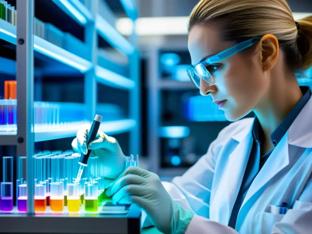 Un científico realiza pruebas inmunológicas en un laboratorio moderno, destacando la precisión y tecnología de vanguardia para beneficios chequeos inmunológicos plan salud