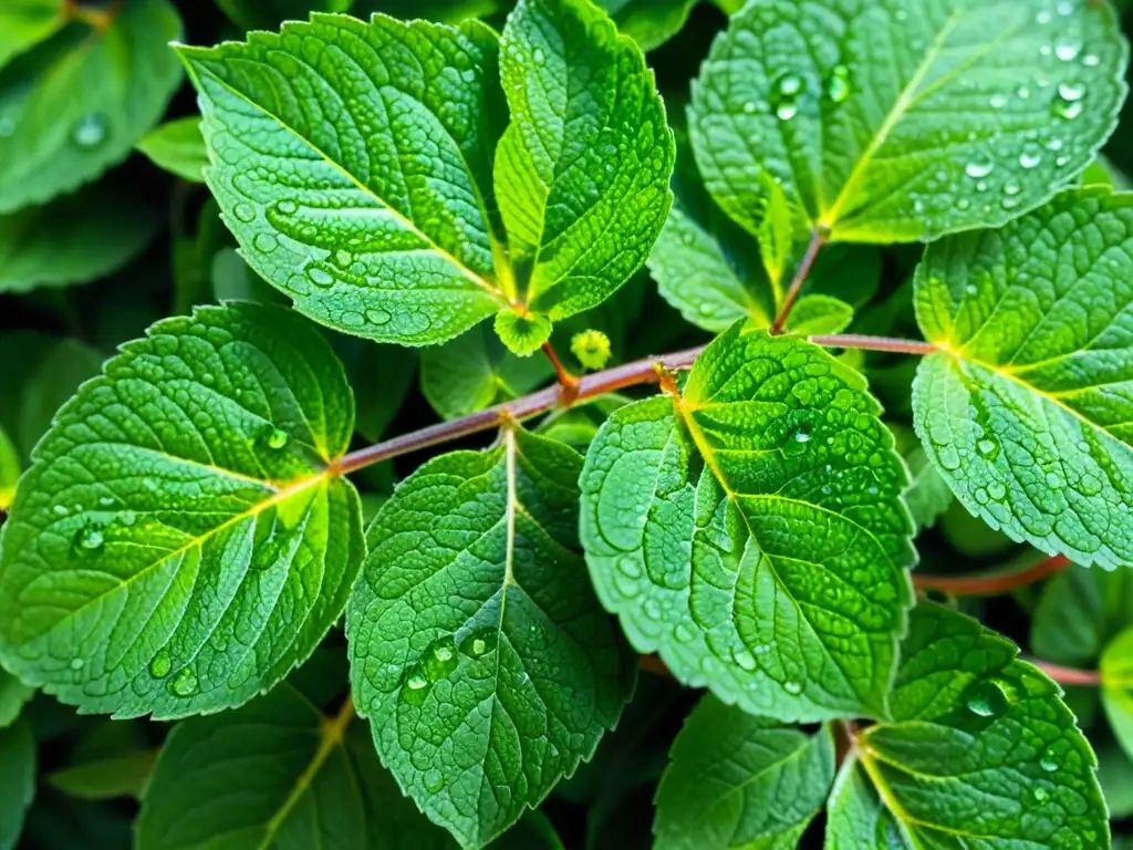 Frescura y vitalidad: hojas de menta en detalle Un círculo de hojas de menta fresca con gotas de agua