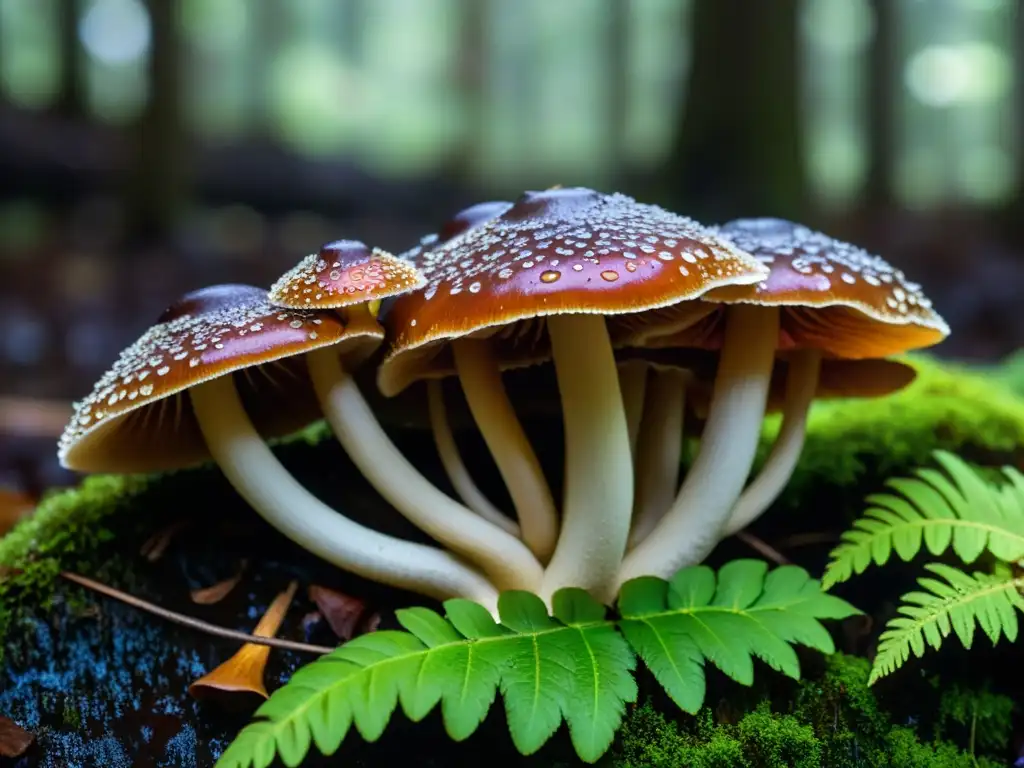 Cluster de setas reishi en el bosque: belleza natural Cluster de hongos medicinales para fortalecer inmunidad en el exuberante suelo del bosque, con delicadas cápsulas rojizas y patrones únicos
