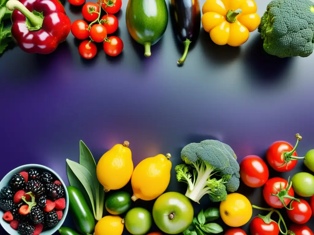 Colorida variedad de frutas y verduras frescas en una cocina moderna