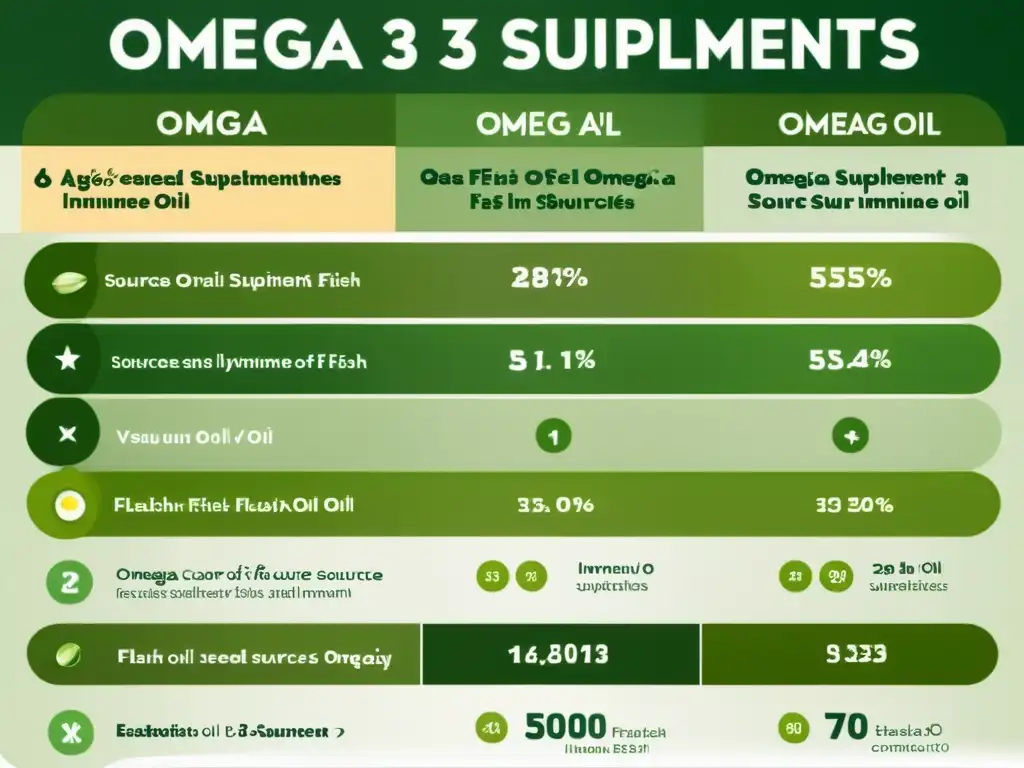 Comparativa Omega 3: Fuentes y Suplementos Comparativa detallada de beneficios Omega 3 para el sistema inmunológico, con gráficos vibrantes y estadísticas claras