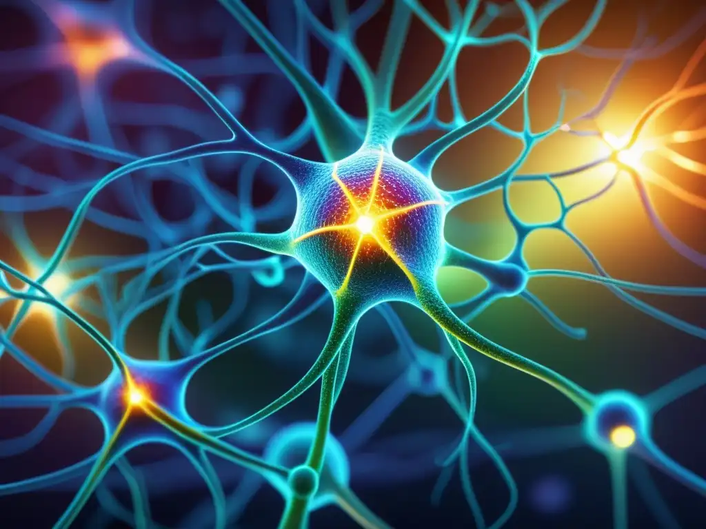 Redes neuronales e inmunitarias vibrantes Compleja red de neuronas e células inmunes entrelazadas, exudando energía y armonía en la relación entre psique y sistema inmune