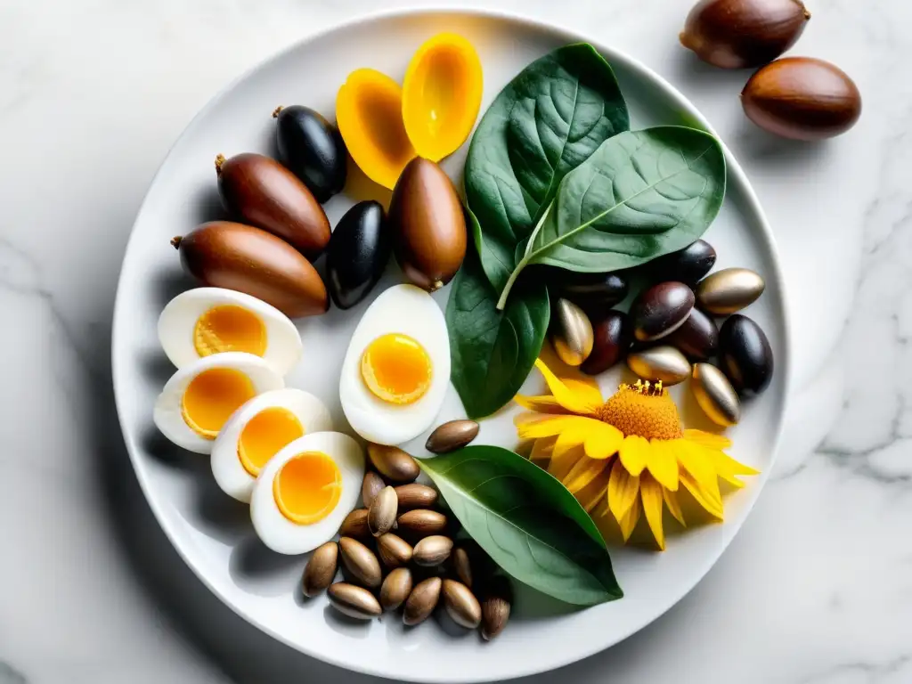 Una composición detallada y vibrante de alimentos ricos en selenio, destacando su frescura y belleza natural