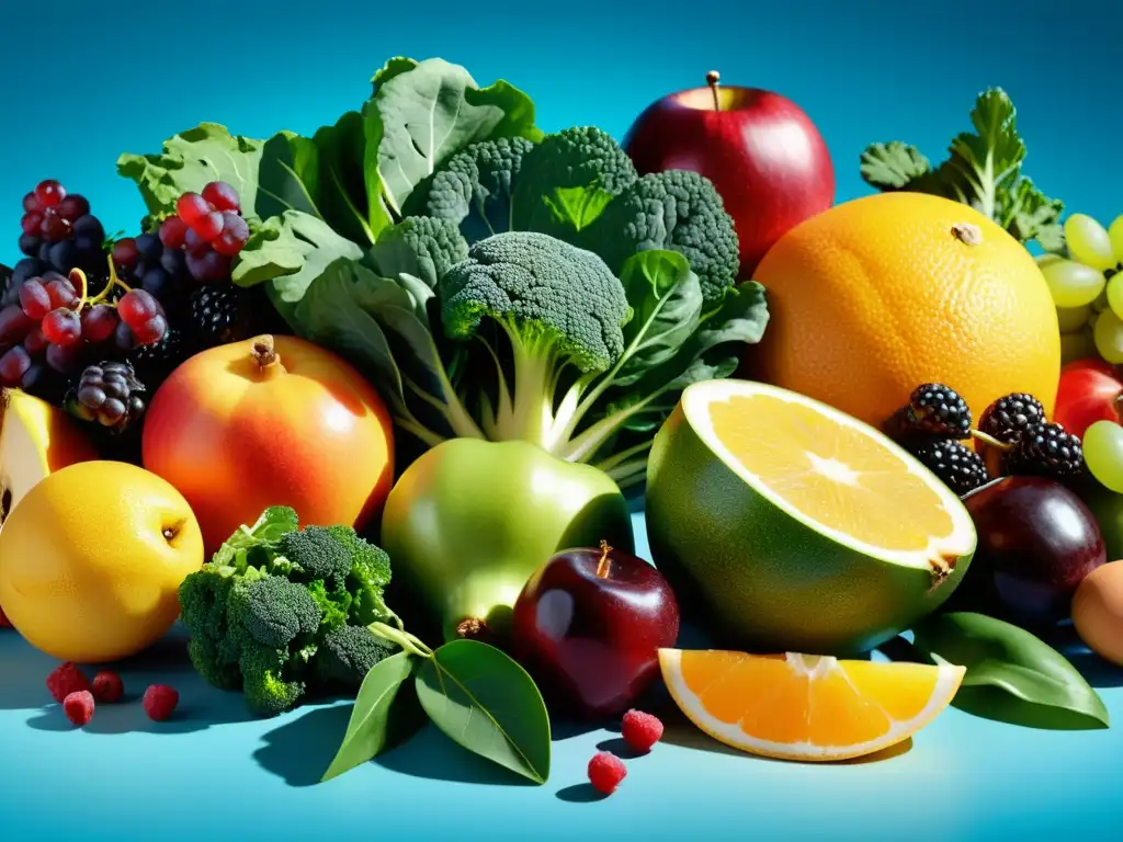 Una composición moderna de alimentos ricos en nutrientes para fortalecer el sistema inmunológico, con colores vibrantes y frescura