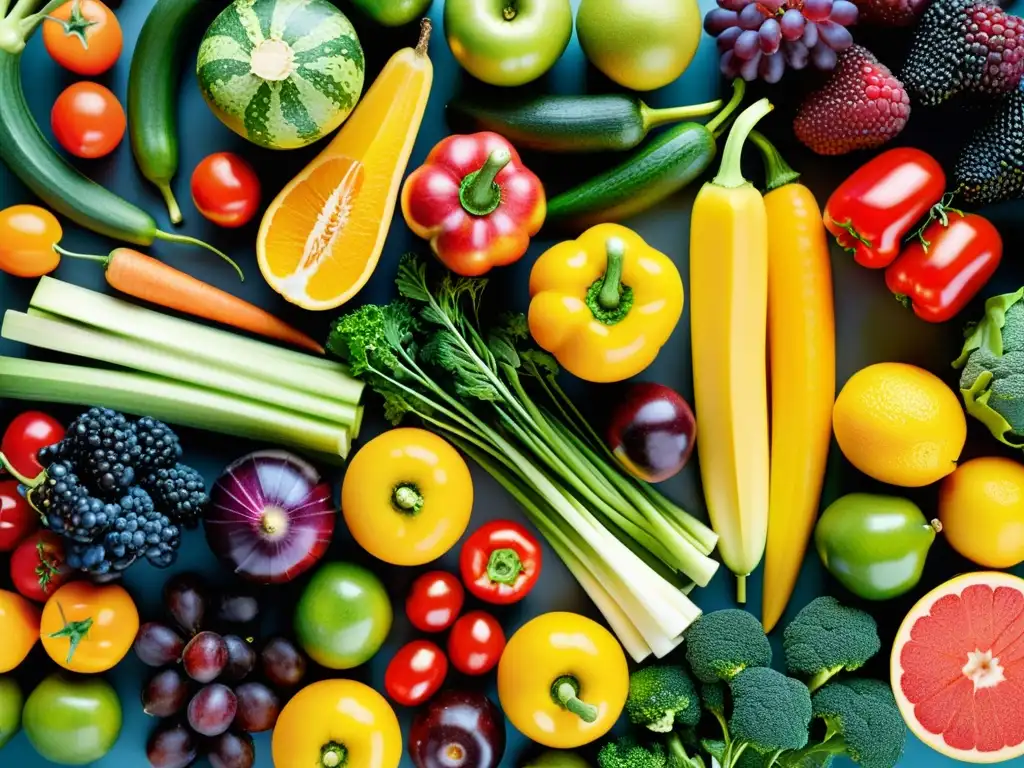 Una composición moderna y cautivadora de frutas y verduras coloridas