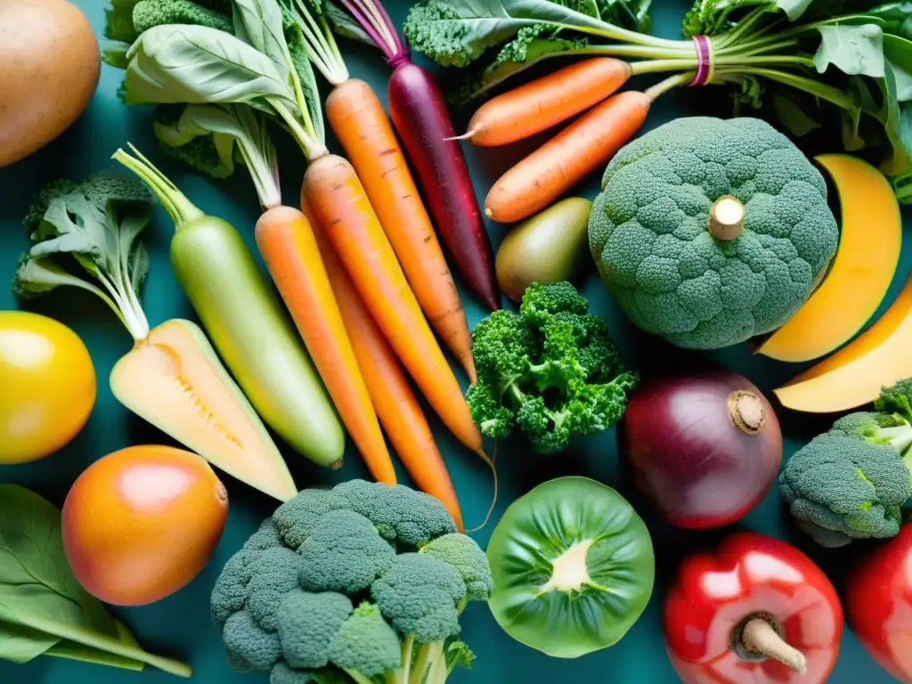 Vitaminas A: Frutas y Verduras Coloridas Una composición moderna y viva de frutas y verduras ricas en vitamina A
