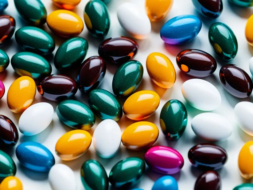 Patrón preciso de píldoras y cápsulas coloridas Una composición precisa de suplementos para modular respuesta inmunitaria, con colores vibrantes y detalles que transmiten precisión científica