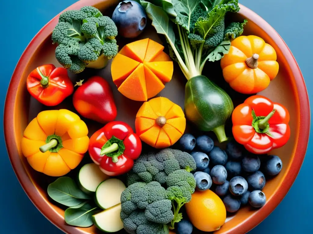 Exquisita variedad de frutas y verduras Una composición vibrante de frutas y verduras realistas con gotas de agua, resaltando su belleza natural y valor nutricional