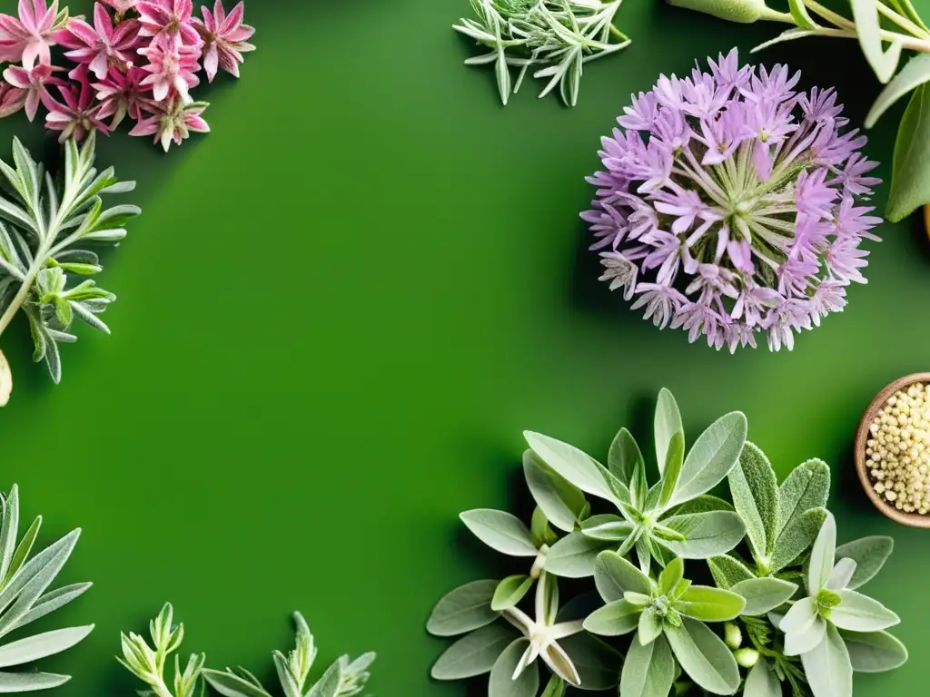 Herbazal vital: Oregano, tomillo y ajo, detalle impresionante Una composición vibrante de hierbas antifúngicas resalta sus beneficios para el sistema inmunológico