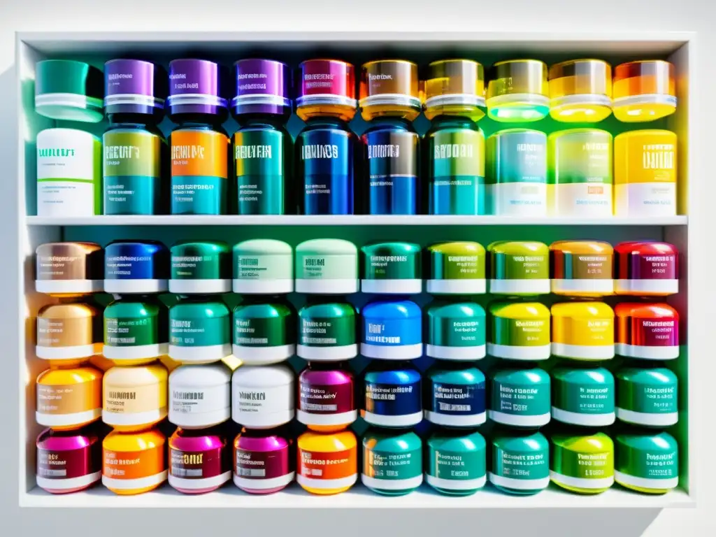 Suplementos coloridos para sistema inmune Una composición vibrante de suplementos para fortalecer sistema inmunológico, organizados en un elegante diseño en una superficie blanca