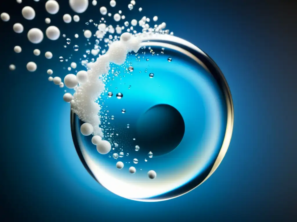 Suplemento de melatonina disolviéndose: detalle ultrapreciso Un comprimido de melatonina se disuelve en un vaso de agua, revelando su estructura molecular