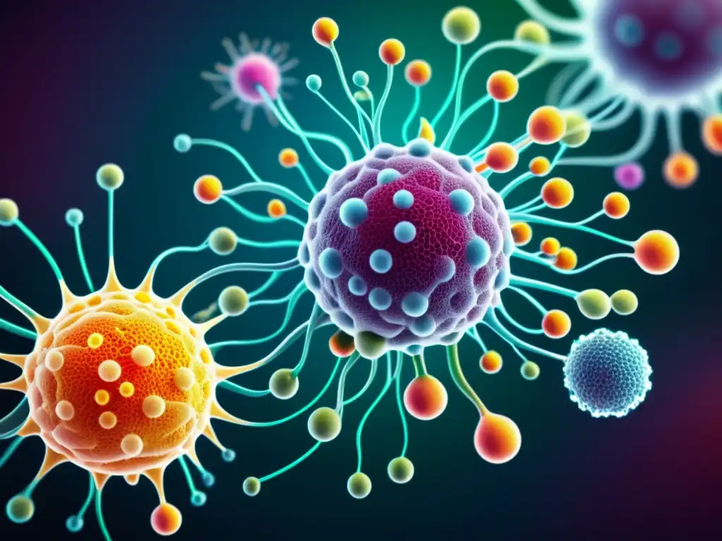 Ilustración digital detallada del sistema inmunológico humano Visualización creativa del sistema inmunológico robusto, con células y anticuerpos interconectados en un estilo futurista y vibrante