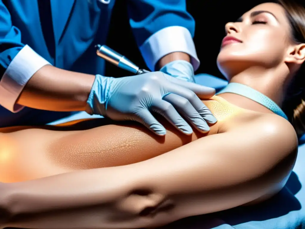 Tratamiento innovador para Pénfigo Vulgar: precisión dermatológica Un dermatólogo aplica con precisión un tratamiento innovador para el pénfigo vulgar, destacando cuidado y profesionalismo