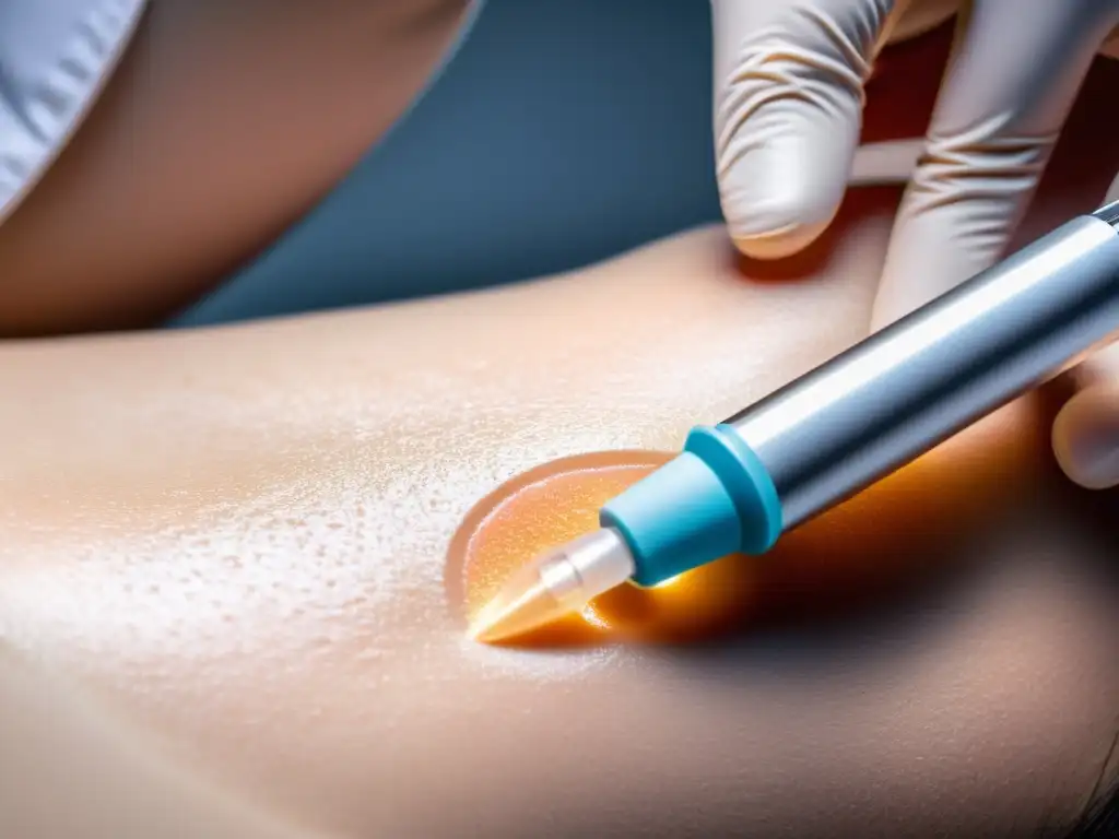 Tratamiento innovador para Pénfigo Vulgar Un dermatólogo aplica con precisión un tratamiento innovador para Pénfigo Vulgar, destacando el enfoque moderno en el cuidado de esta condición