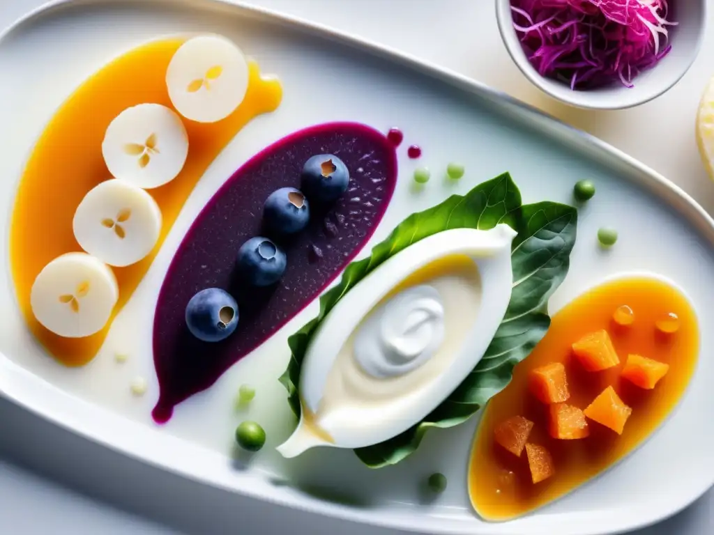 Alimentos probióticos: una explosión de color y sabor Una deslumbrante exhibición de alimentos ricos en probióticos, con colores vibrantes y texturas llamativas