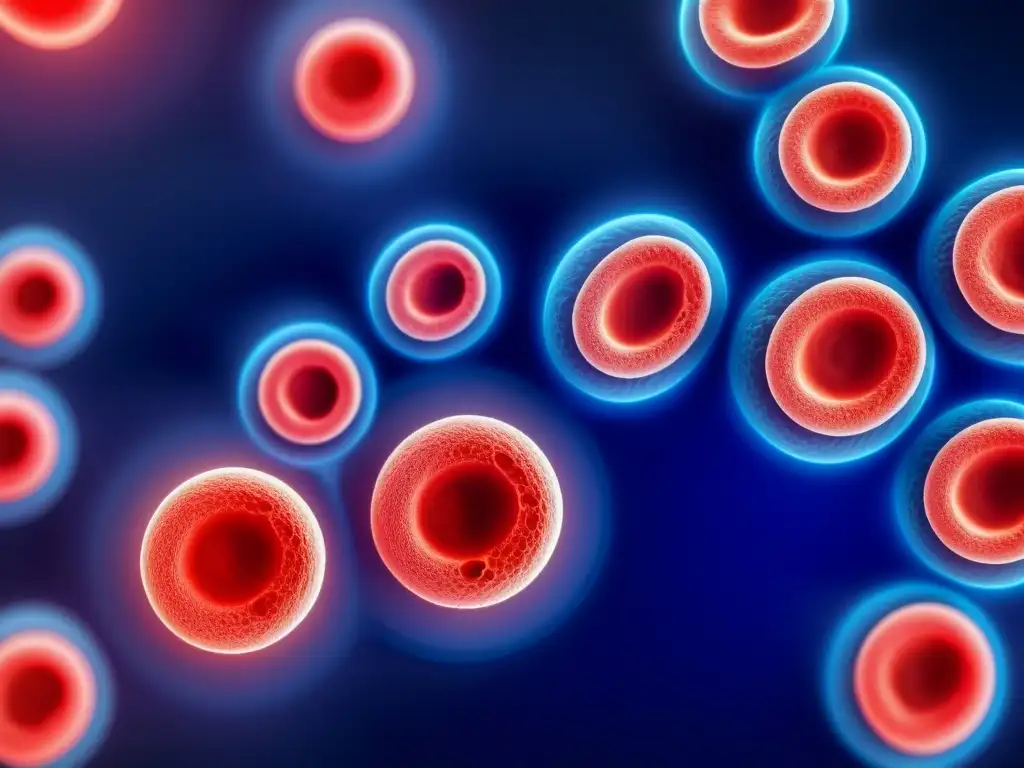 Microscópica hemólisis de glóbulos rojos en vena Una representación detallada de glóbulos rojos mostrando signos de hemólisis en un ambiente científico