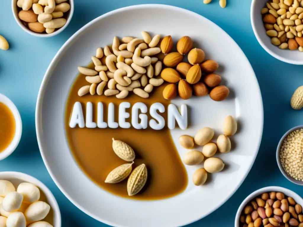 Plato de comida detallado con alérgenos ocultos Detallada imagen con alérgenos ocultos que debilitan el sistema inmunológico en un plato de comida