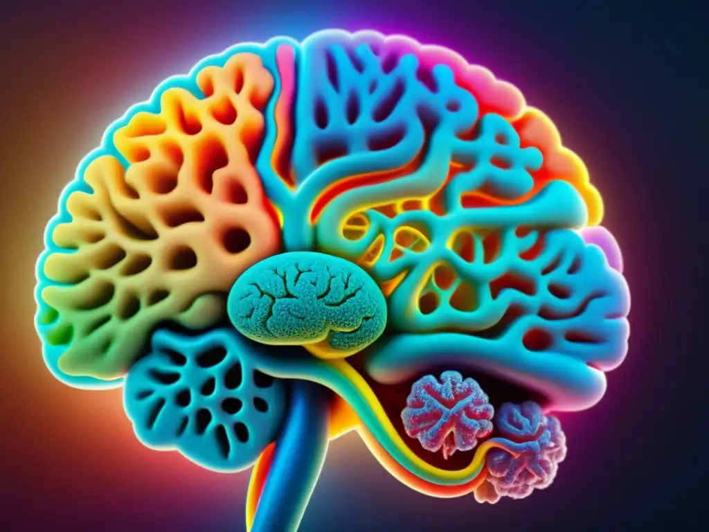 Conexiones neurales: el vínculo entre la salud mental y la respuesta inmune Detallada imagen del cerebro humano con conexiones neuronales, representando la relación entre salud mental y respuesta inmune