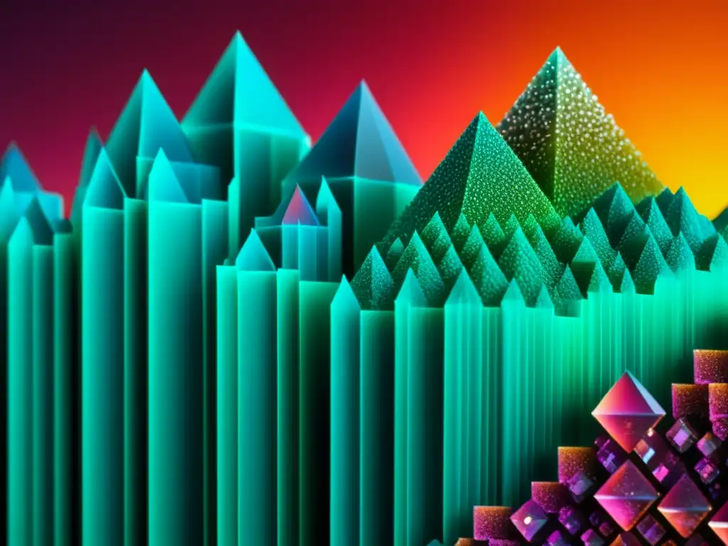 Detallada imagen de cristales de quercetina bajo microscopio, mostrando su estructura molecular y vibrantes colores