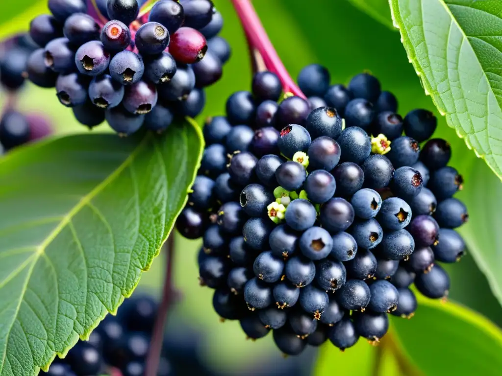 Elderberry: Detalles frescos y vitales Detallada imagen de flores y bayas de saúco fresco, destacando su belleza natural