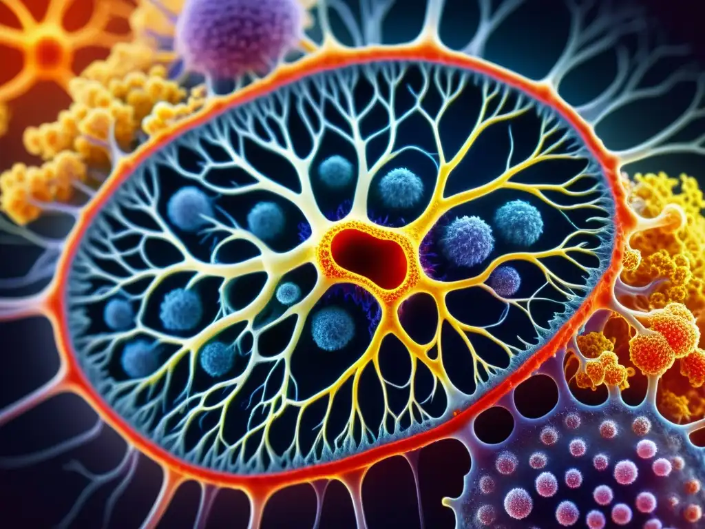Red inmunológica en 8k: red de células y vasos linfáticos Detallada imagen 8k de un ganglio linfático humano, mostrando la red de vasos linfáticos, células blancas y componentes del sistema inmunológico