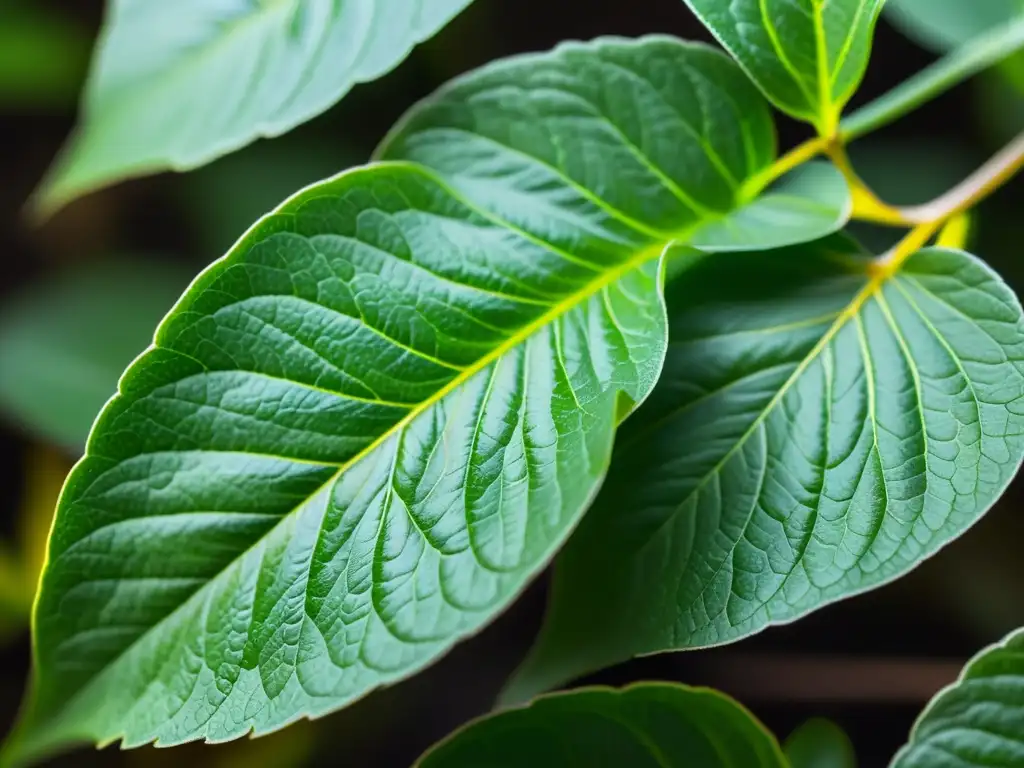 Detallada imagen de hojas de Andrographis paniculata, destacando sus finas venas y vellosidades
