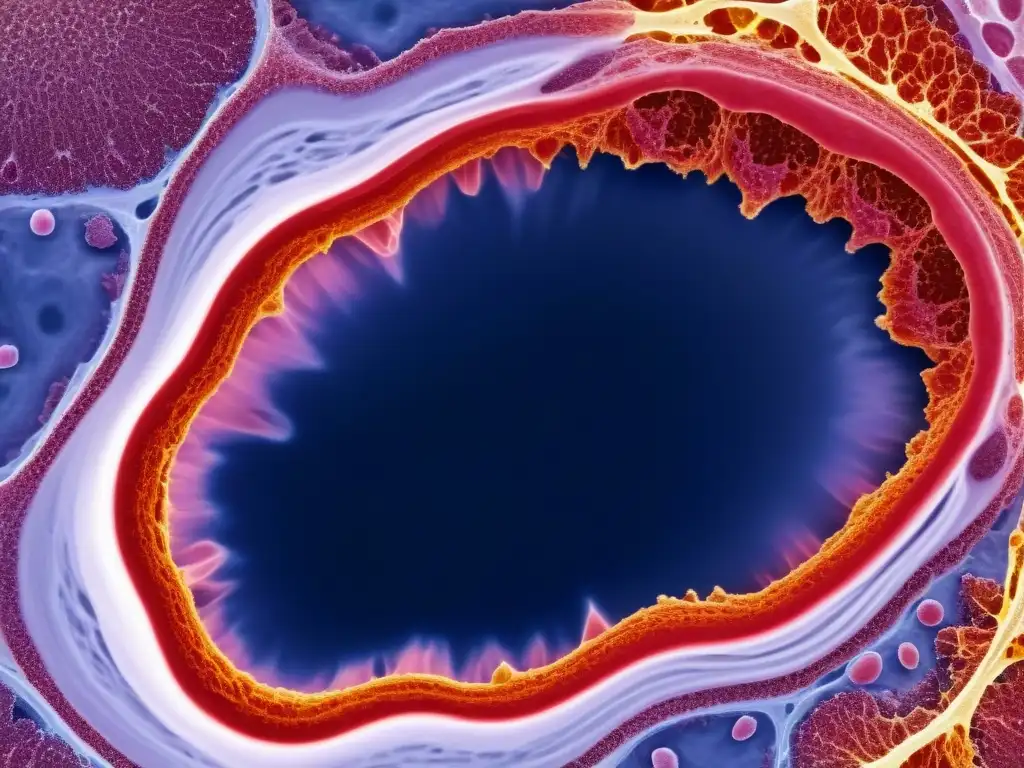 Detalles impactantes del síndrome de Sjögren en glándula salival Detallada imagen microscópica de tejido glandular afectado por el síndrome de Sjögren, mostrando la infiltración linfoide característica