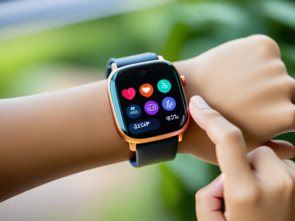 Smartwatch de última generación mostrando datos de salud Detallada imagen de muñeca con smartwatch mostrando beneficios salud inmunológica
